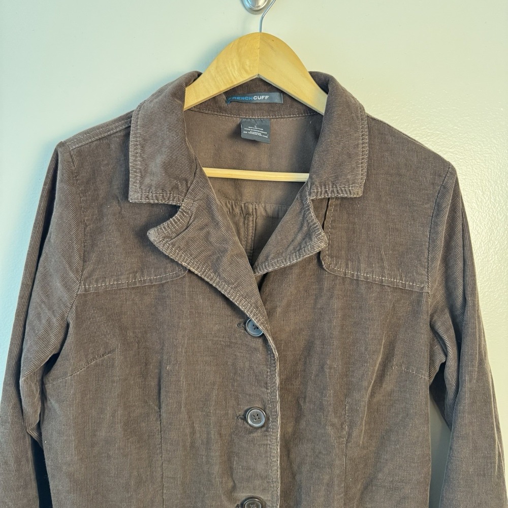 French Cuff Women's Sz Large Brown Corduroy Lightweight Jacket Collar Button Up - Picture 4 of 9